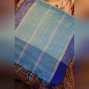 Blue and Turquoise Extra Long Paisley Rayon Scarf